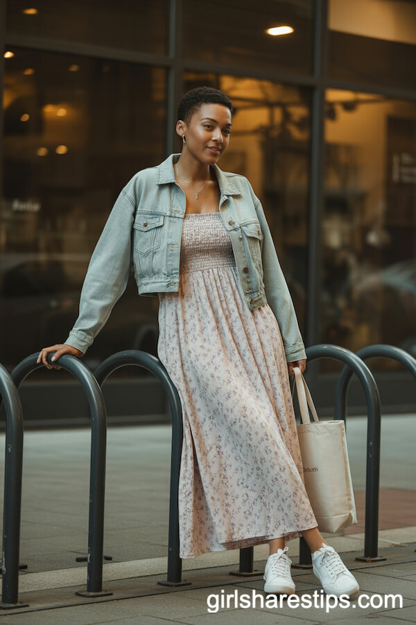 Floral Maxi Dress and Denim Jacket