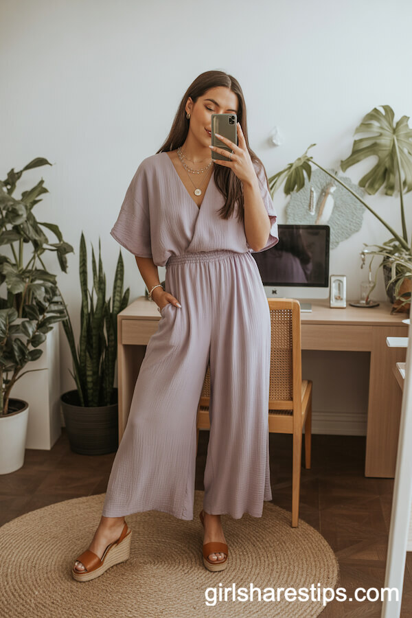 Lilac Jumpsuit with Wedges