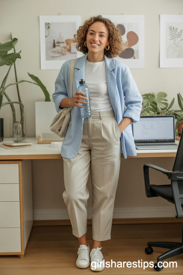 Cropped Beige Trousers and Linen Blazer