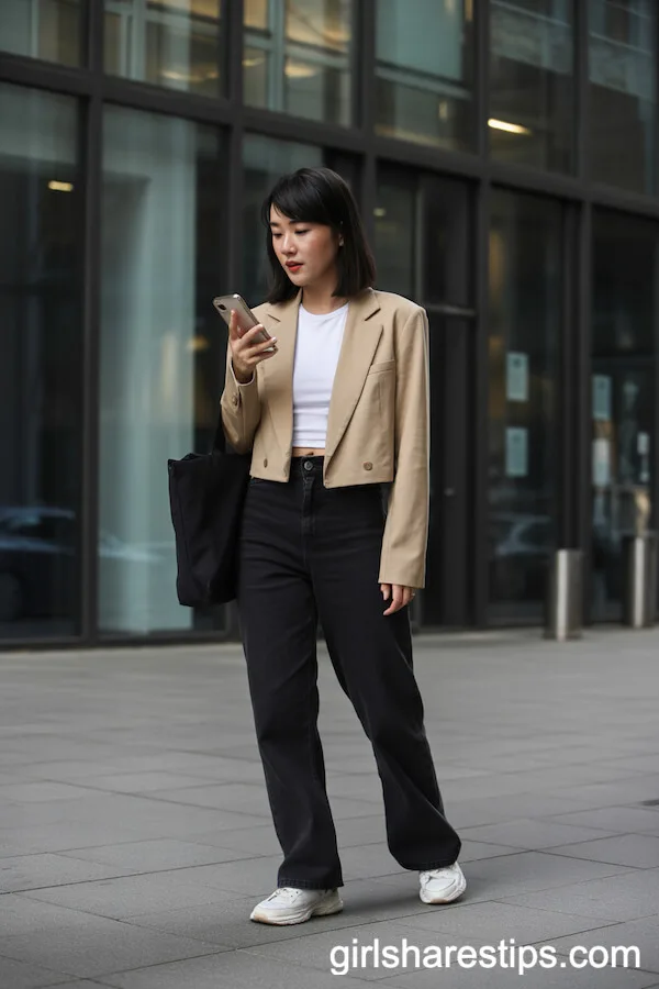 Minimalist Cropped Blazer Wide-Leg Pants