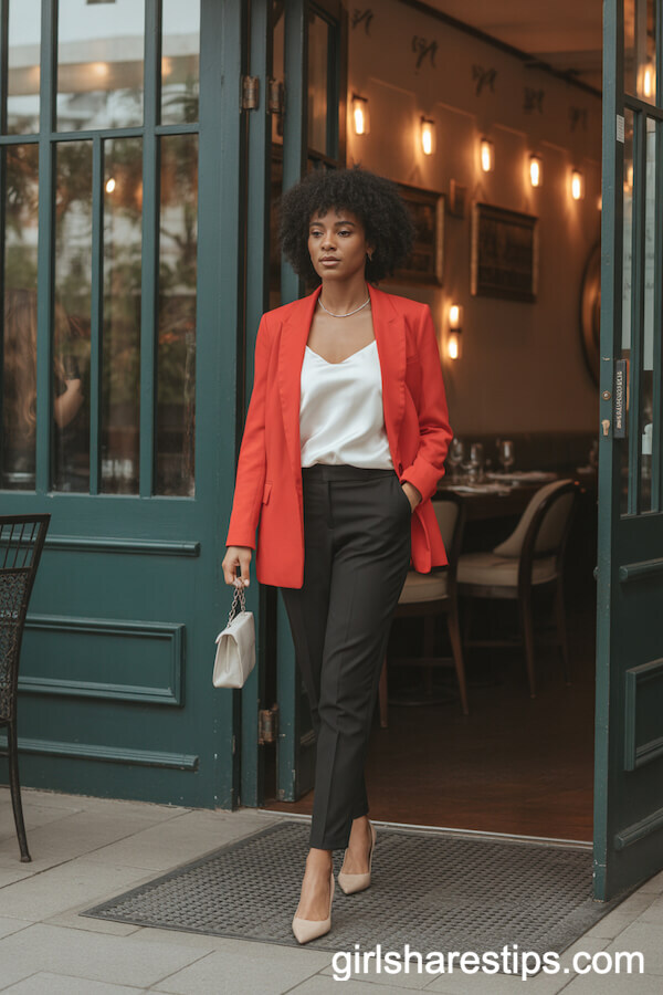 Bold Red Blazer with Slim Black Trousers for Confident Impressions
