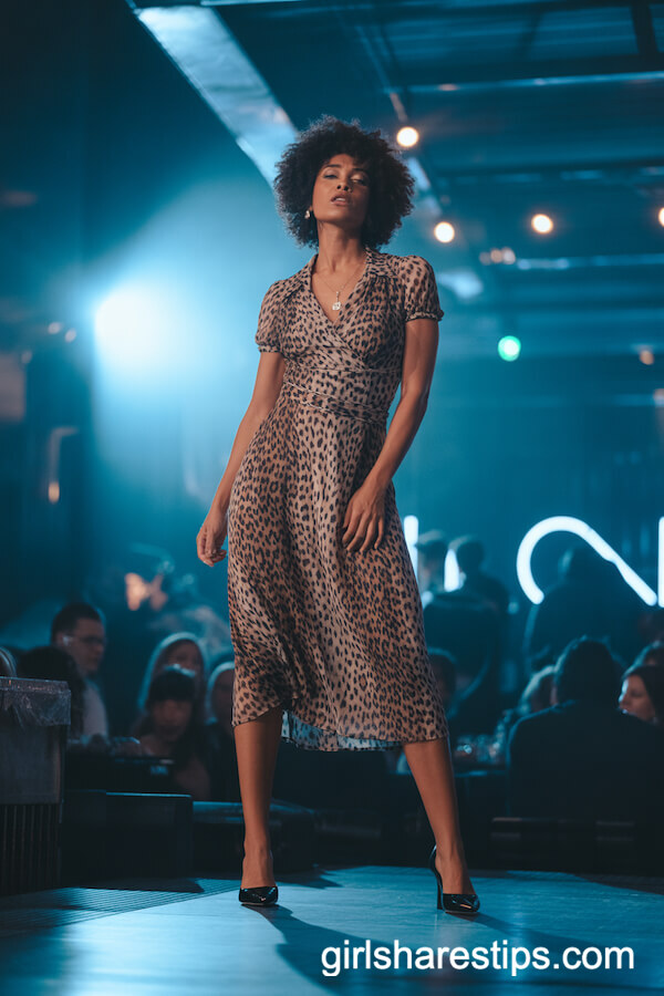Leopard Print Midi Dress with Black Heels