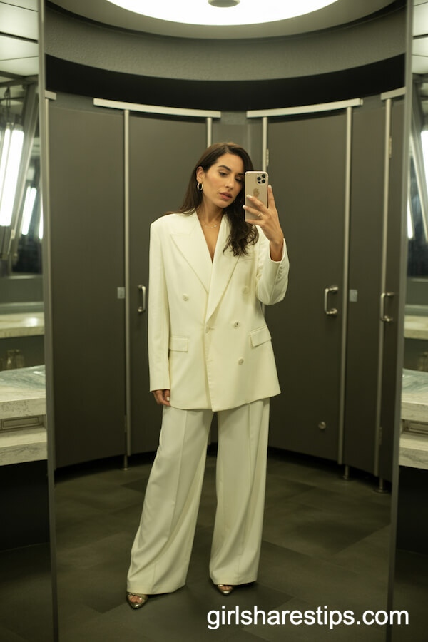 All-White Tailored Suit and Heels for a Chic Look