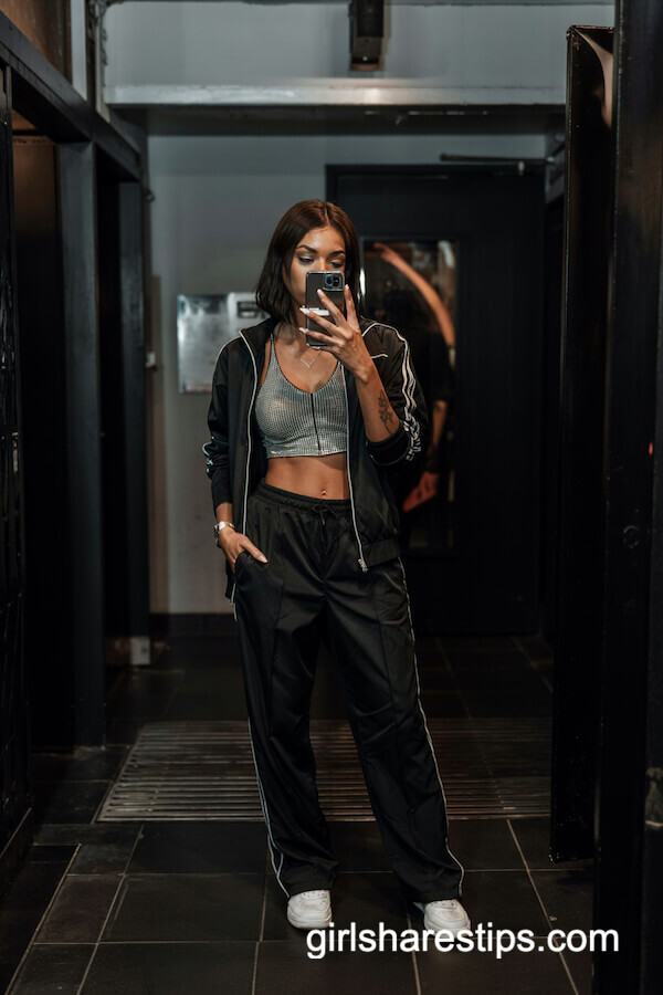 Black Track Pants and Rhinestone Crop Top