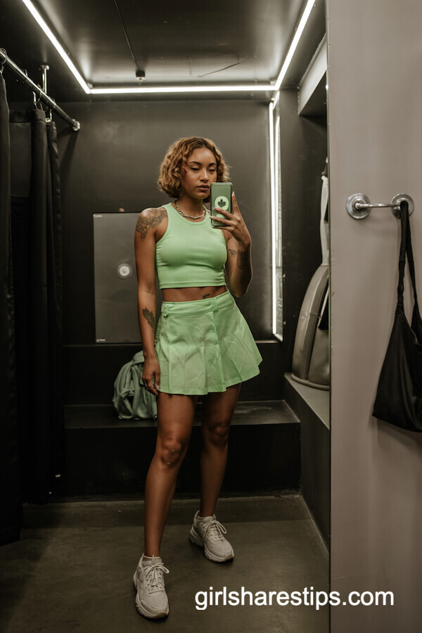 Neon Green Crop Top and Mini Skirt