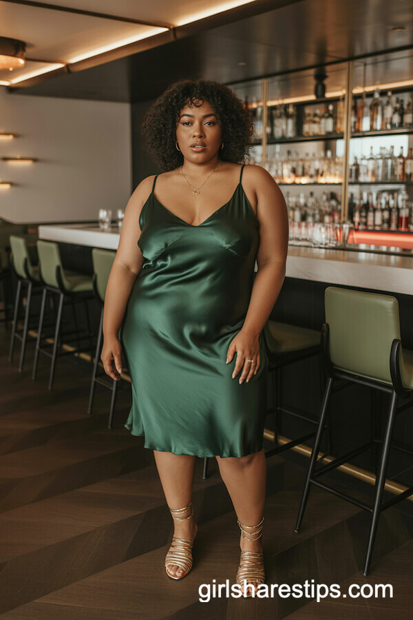 Dark Green Satin Slip Dress