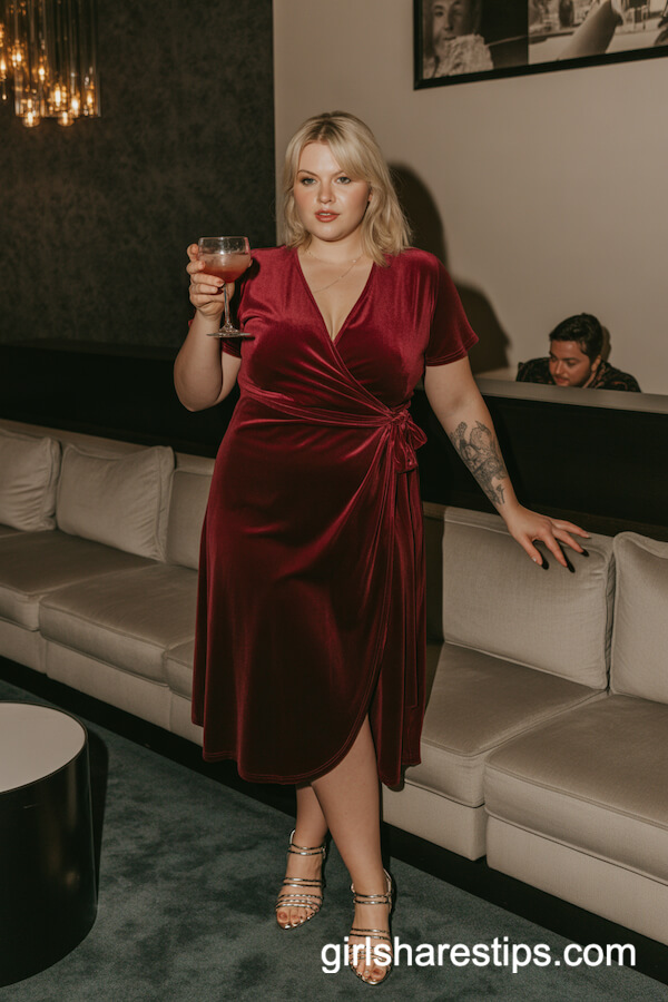 Dark Red Velvet Wrap Dress