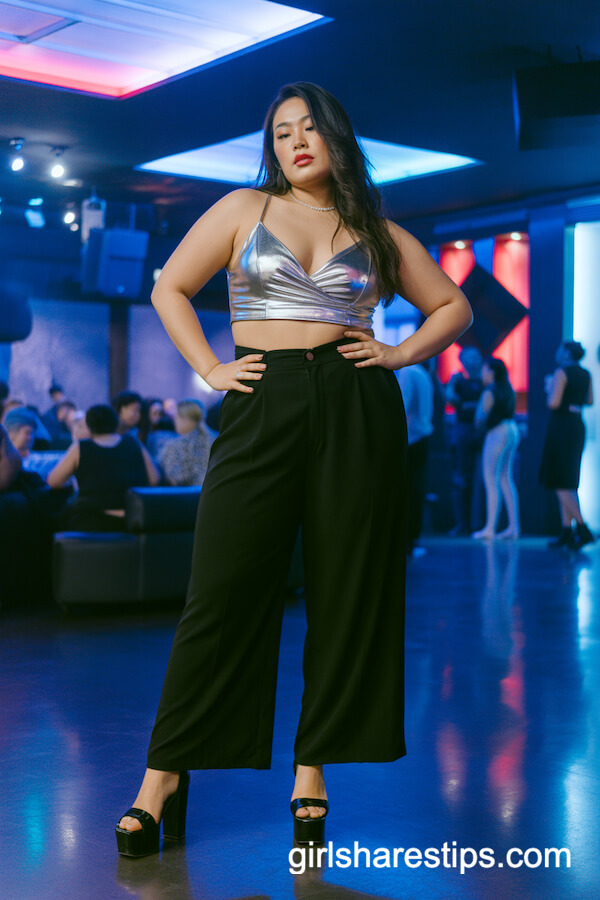 Silver Metallic Crop Top & Wide Leg Pants