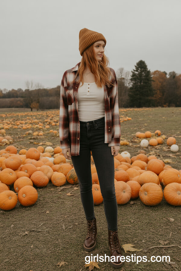 Flannel shirt and skinny jeans