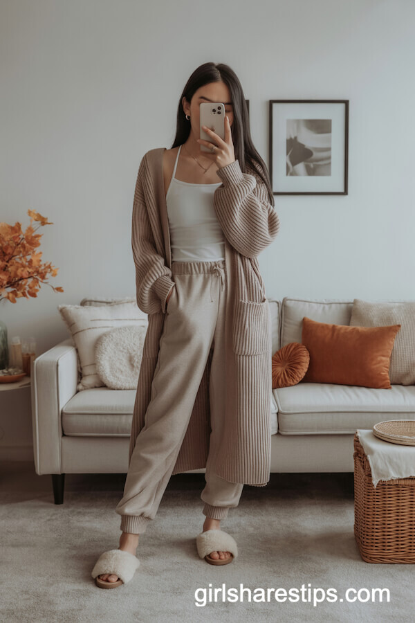 Long cardigan with jogger pants