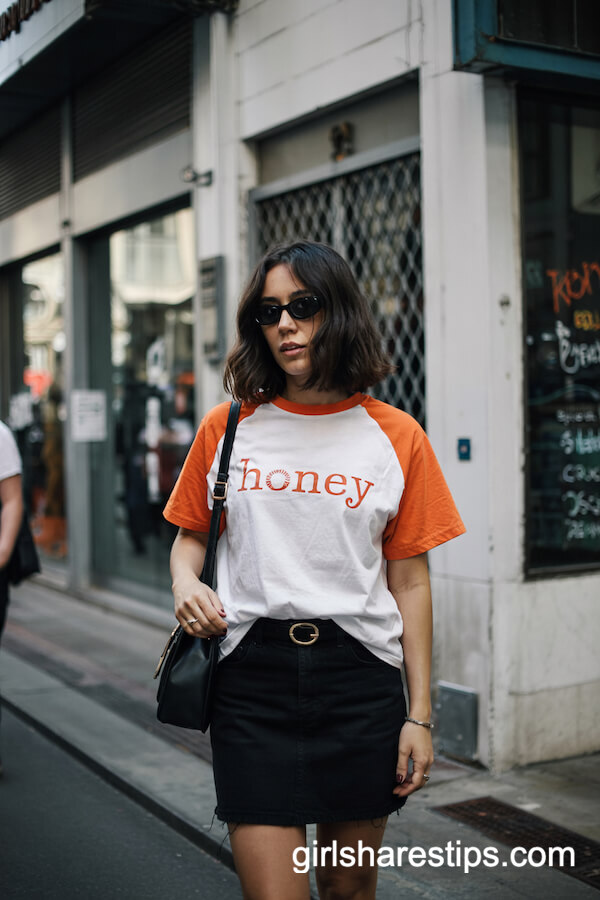 Graphic Raglan Tee & Denim Mini Skirt