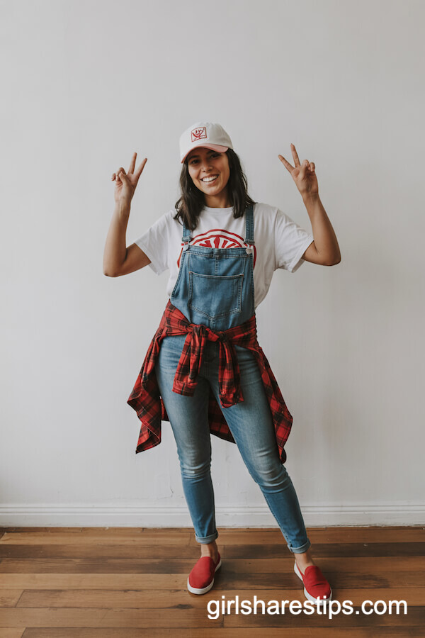 Casual Overalls & Flannel Tie Accent
