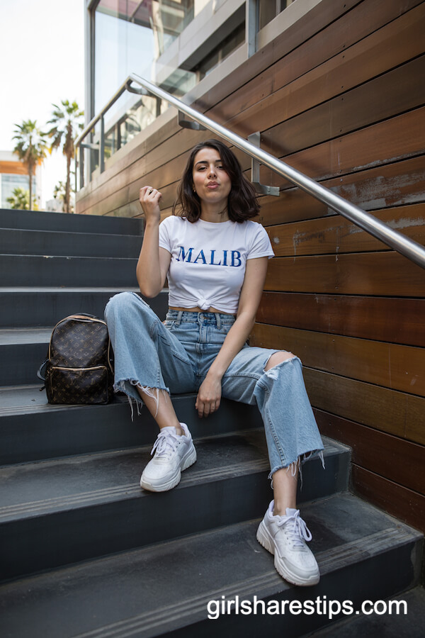 Cropped Tee & Distressed Jeans