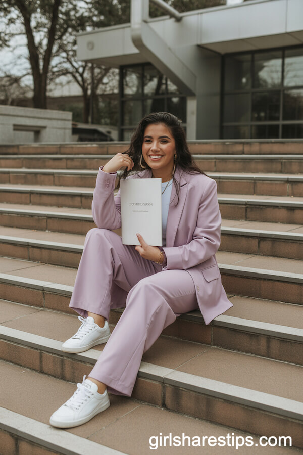 Trendy Pastel Suit Set with Sneakers