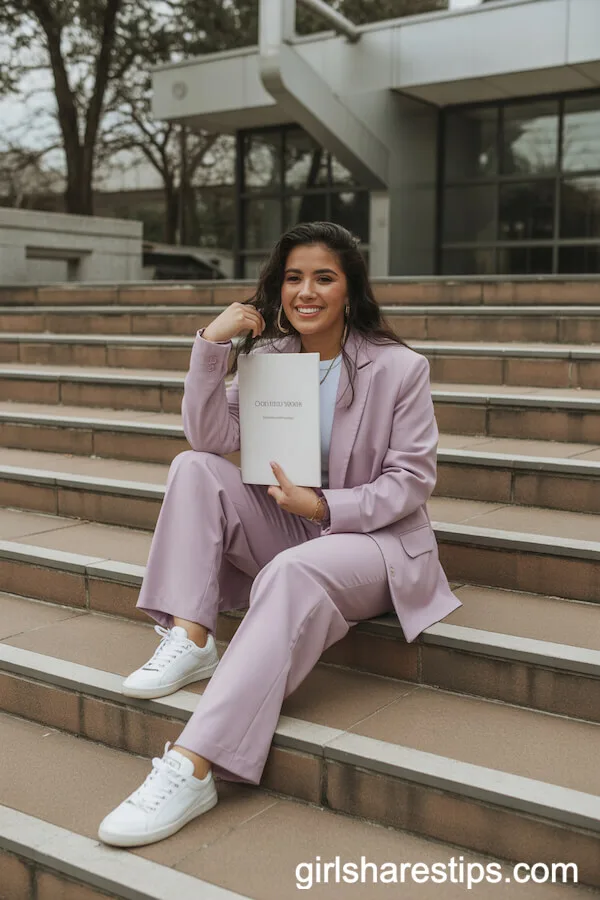 Trendy Pastel Suit Set with Sneakers
