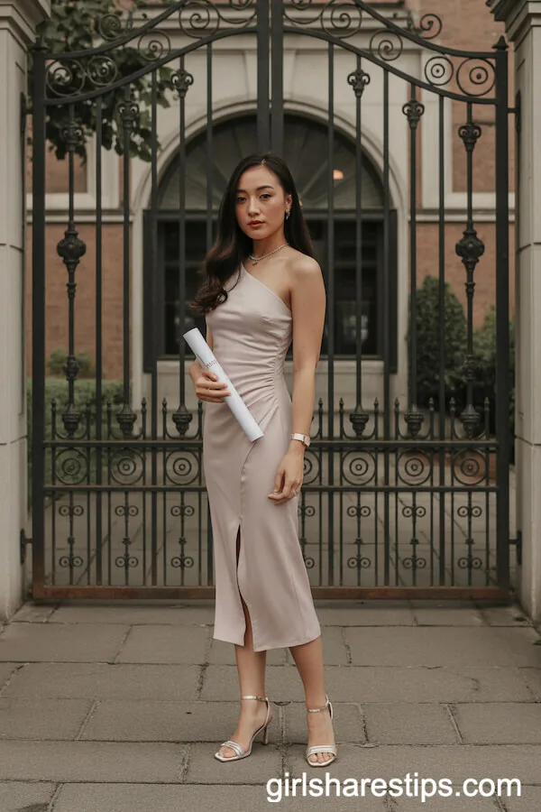 Elegant One-Shoulder Dress with Heels