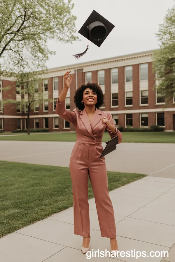 Bold-Colored Jumpsuit with Nude Heels