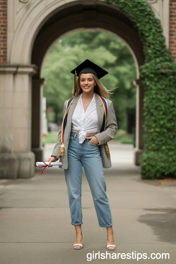 High-Waisted Jeans, Blouse, and Blazer Look