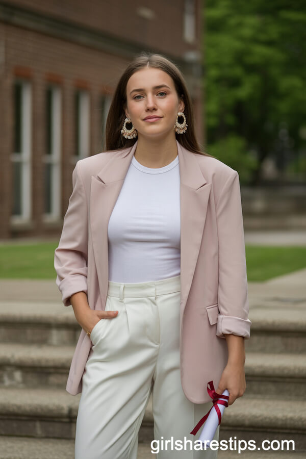Pastel Blazer and Tailored Pants Ensemble