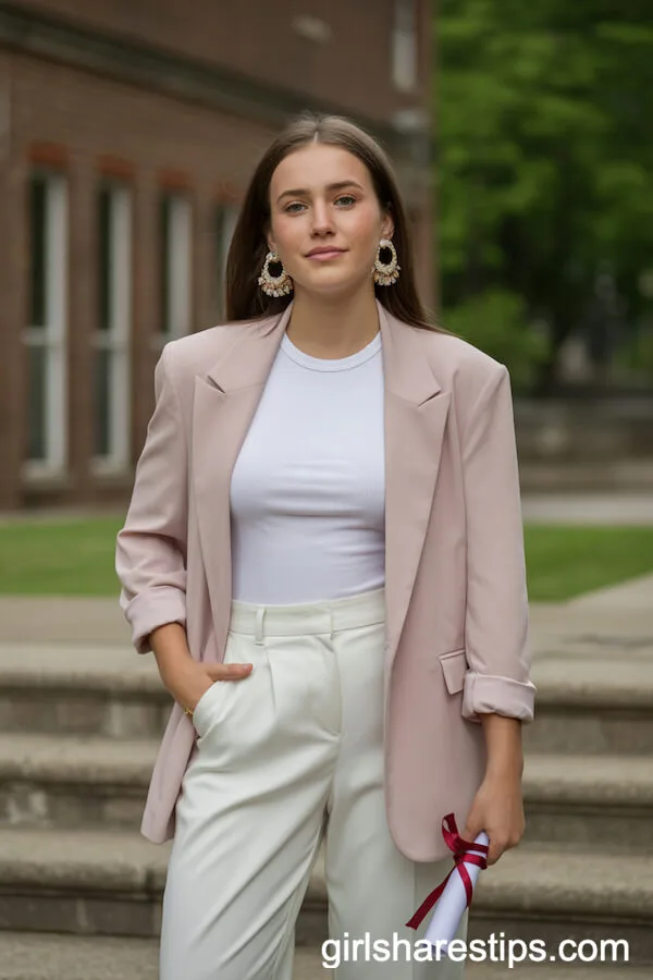 Pastel Blazer and Tailored Pants Ensemble