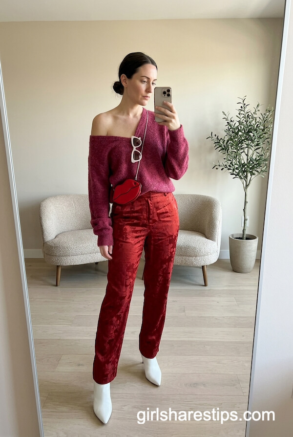 Dark Pink Sweater with Red Pants