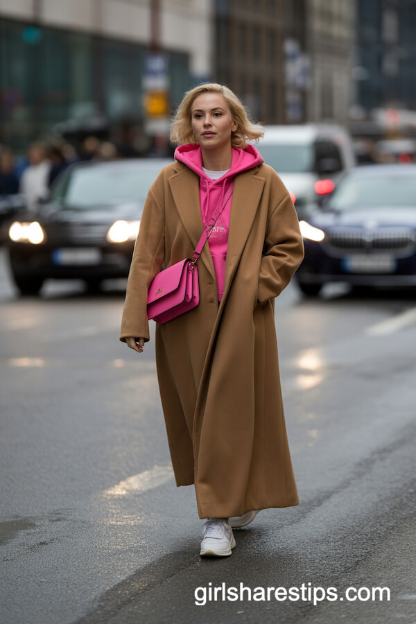 Bold Pink Knits with Leather Mini Skirt