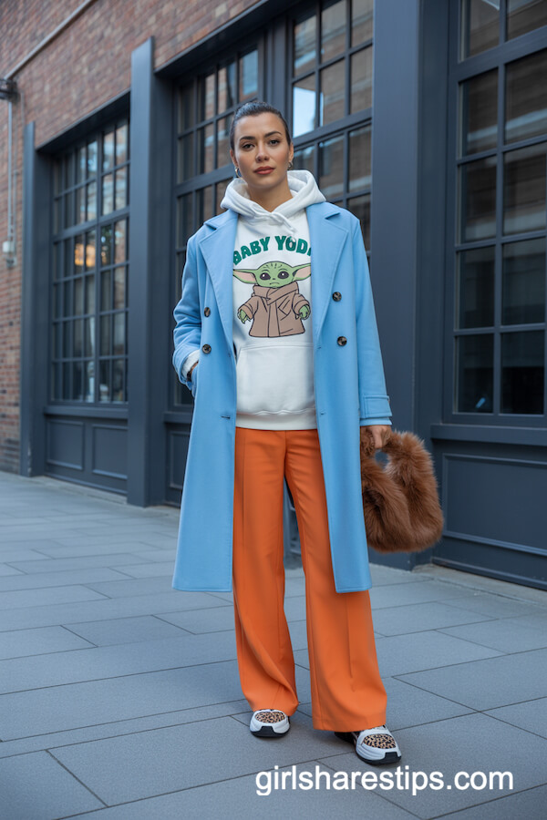 Playful Colors with Blue Coat and Mandalorian Hoodie