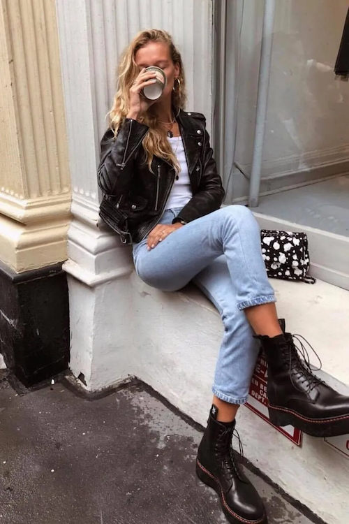 outfit with combat boots and jeans