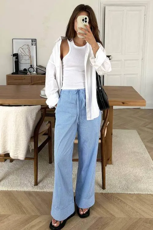 comfy trendy wide leg pants outfit