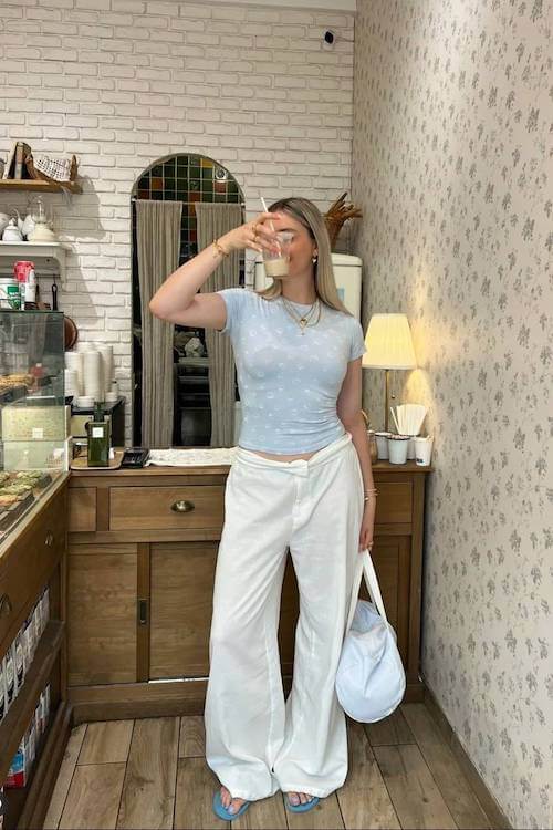 comfy trendy wide leg pants outfit