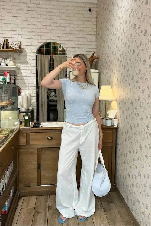 comfy trendy wide leg pants outfit