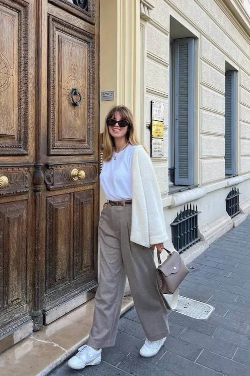 comfy trendy wide leg pants outfit
