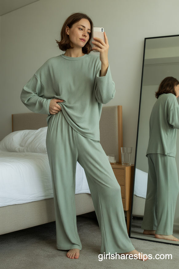 Sage Ribbed Loungewear Set for a Calm, At-Home Postpartum Vibe