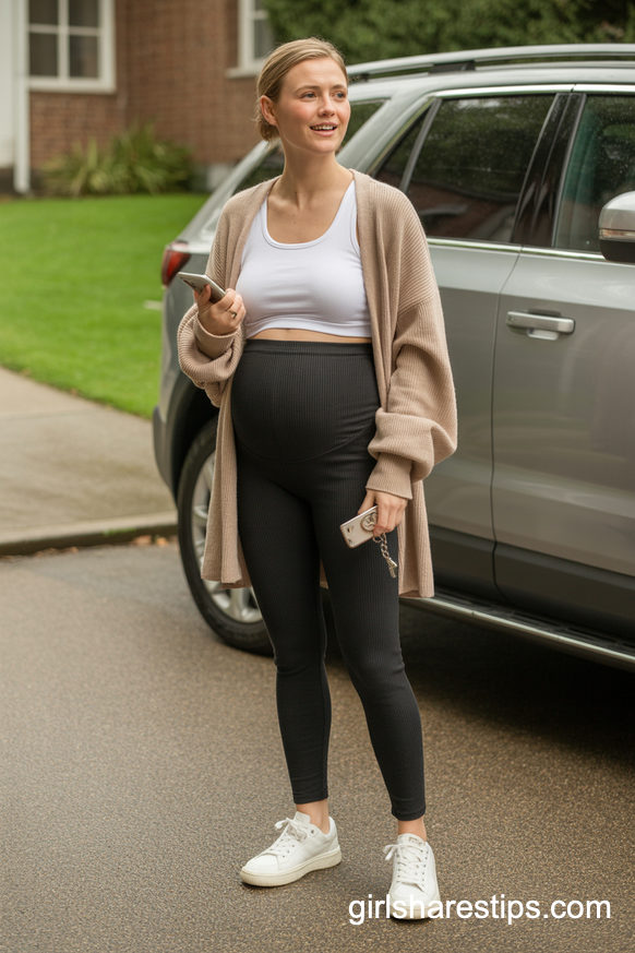 Black Maternity Leggings and Oversized Cardigan for the Ultimate Everyday Postpartum Uniform
