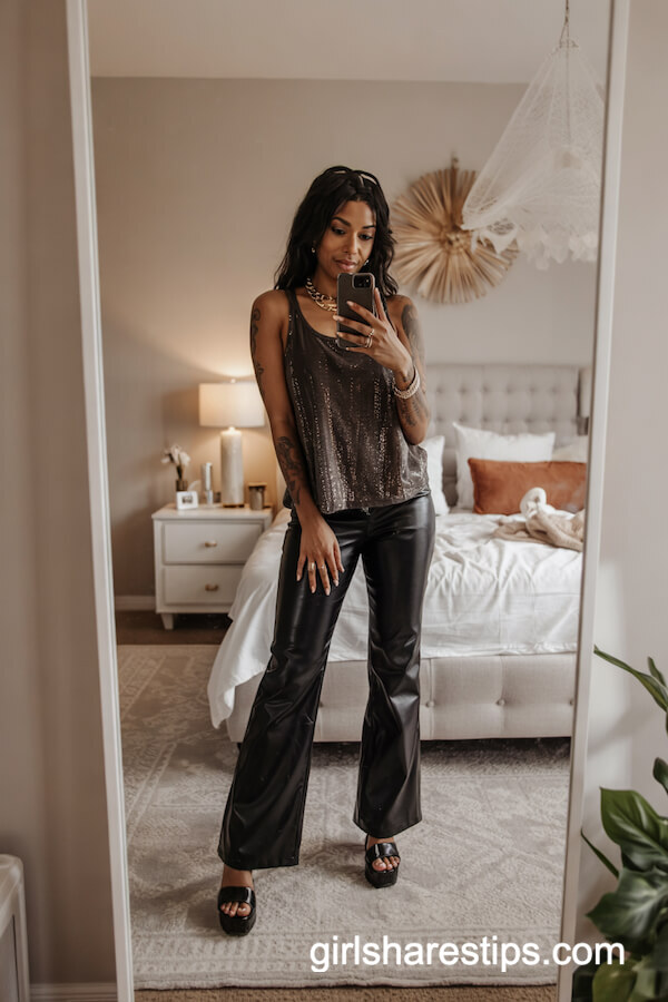 Sparkly Tank & Flared Pants Night Out