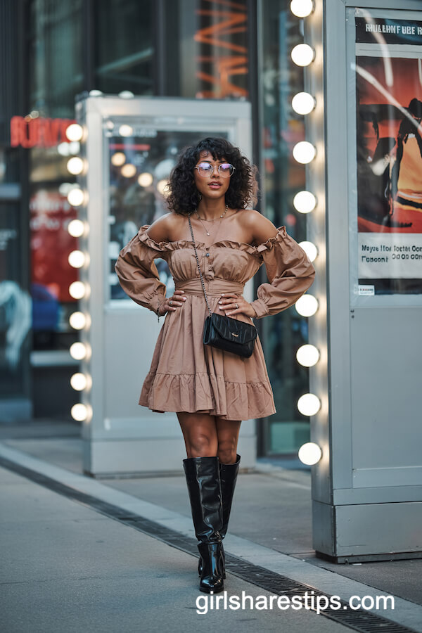Ruffled Dress & Knee-High Boots Statement