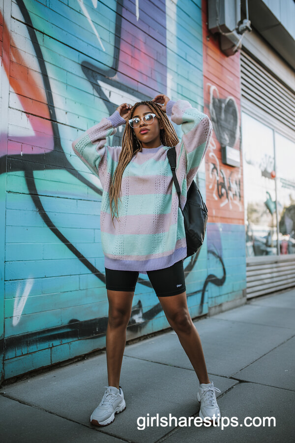Pastel Sweater & Biker Shorts Sporty