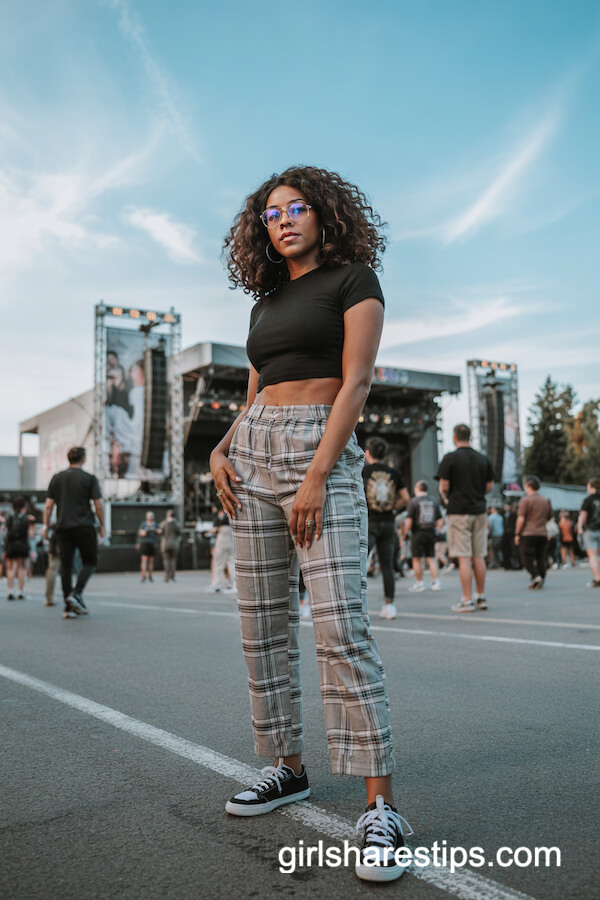 Plaid Pants & Black Crop Top Retro