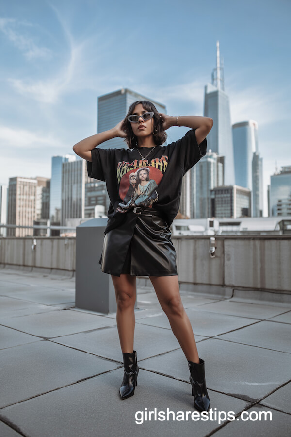Leather Mini Skirt & Band Tee Edge