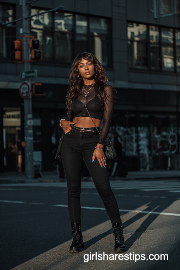 All-Black Mesh Top & Combat Boots