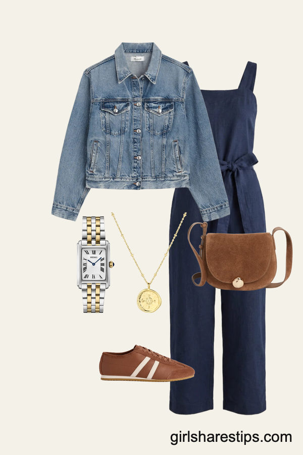 Casual Cool: Denim Jacket & Tailored Jumpsuit