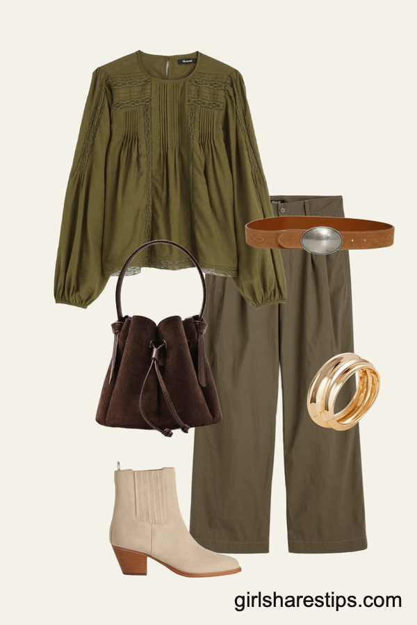 Earthy Elegance: Monochrome Olive & Suede Accents