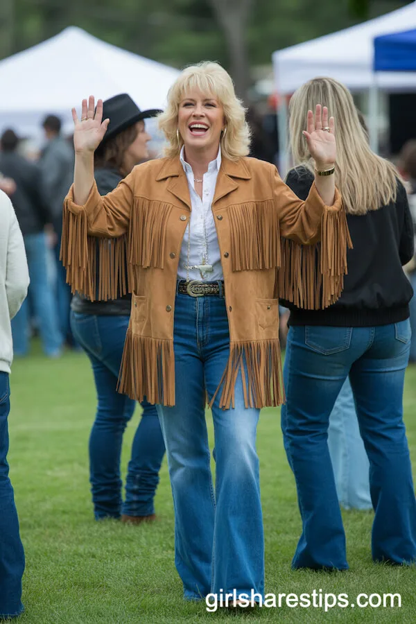 Country Cool: Tan Suede Fringe Jacket and Heeled Boots