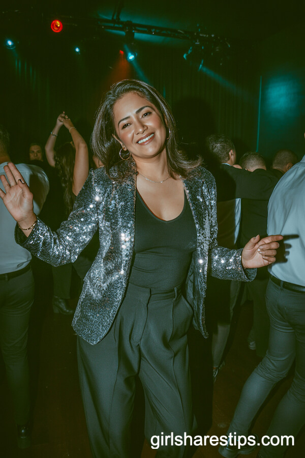 Sparkle and Shine: Sequin Blazer with Tailored Black Trousers