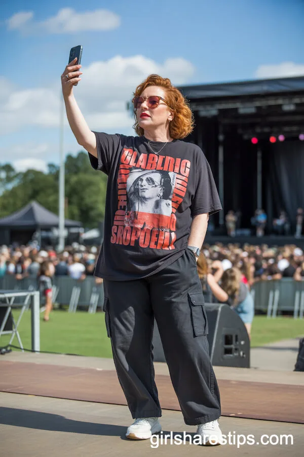 Graphic Edge: Bold Tee with Cargo Pants and White Sneakers