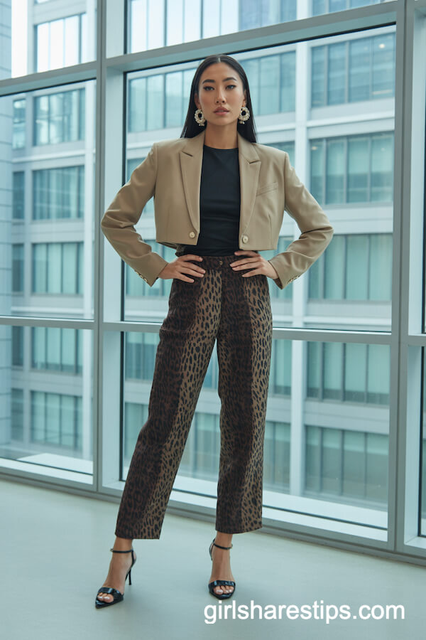 Animal Print Trousers with Cropped Blazer