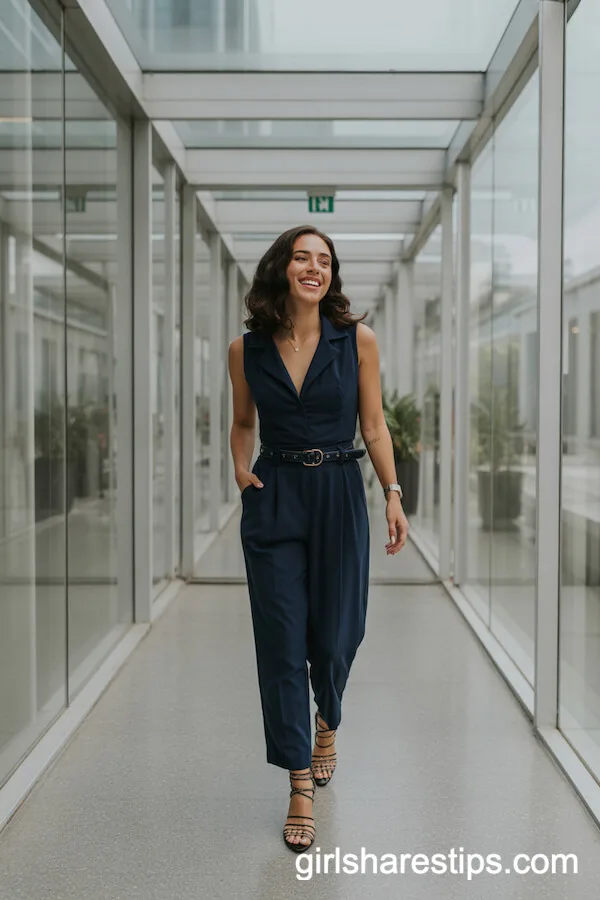Elegant Belted Navy Jumpsuit Outfit