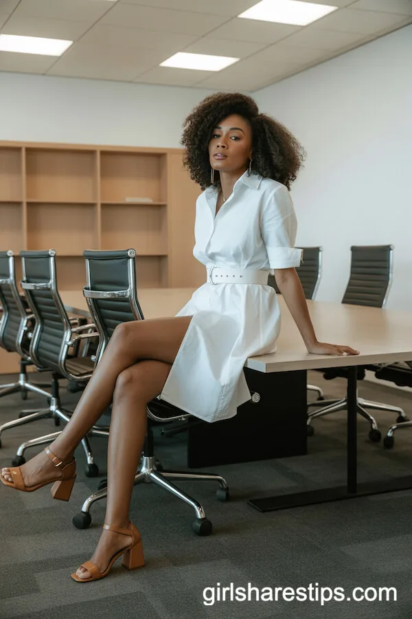 Crisp White Belted Shirt Dress Outfit