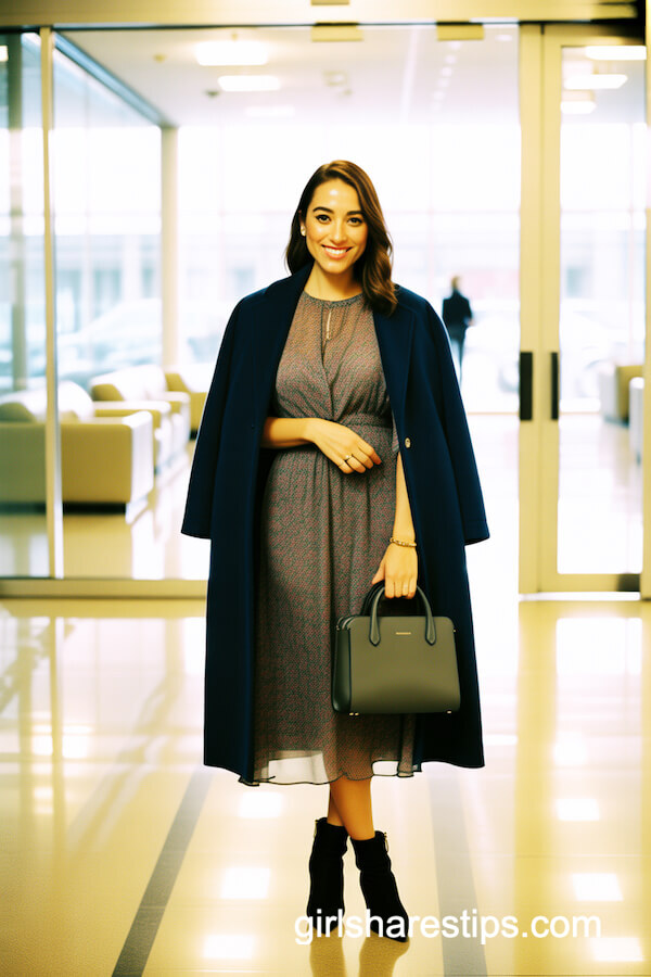 Wool Coat Over Floral Midi Dress
