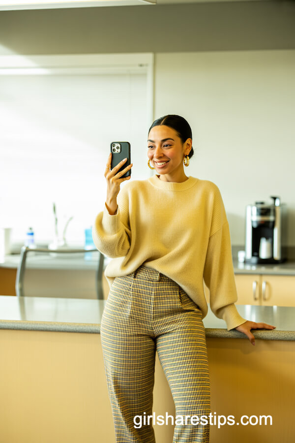 Plaid Pants With Oversized Cream Sweater